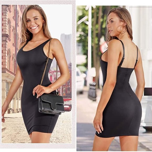 Reyeogo | Intimates & Sleepwear | Reyeogo Black Full Slip Shapewear Dress Adjustable Spaghetti